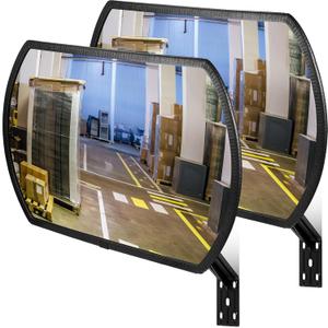 Geetery 2 Pcs 24'' x 15'' Garage Convex Security Mirror Outdoor Indoor Round Rectangular Acrylic Traffic Corner Mirror Blindspot for Wall Parking with Protective Film for Driveway