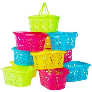 Zcaukya 12 Packs Easter Baskets, 6.5"x4.5"x3.2" Colorful Plastic Kids Easter Baskets with Handles, Empty Plastic Easter Basket for Easter Egg Hunt Party Favors