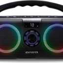 AIWA Portable Boombox - Waterproof Bluetooth Speaker, Rechargeable Wireless Boombox with Multi Color LED Lighting and Digital Display, AUX Input and Carry Handle, 15 Hour Playtime