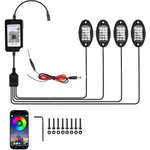 WZP 4 Pods RGB LED Rock Lights, Multicolor Underglow LED Light Kit with APP Control & Music Mode, 12V Waterproof PVC Off Road Lights, Wheel Light for Truck SUV ATV UTV Golf Cart Pickup