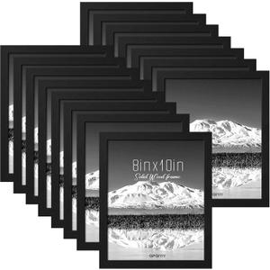 15 Pack Solid Wood 8x10 Picture Frames Black, Wall Mount or Tabletop Display