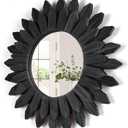 Honiway Black Wall Decor Wall Mirror 12 inch Boho Wall Decor Wood Decorative Mirror for Room Decor Home Decor for Bedroom Living Room Bathroom Kitchen Black