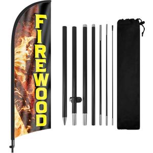 Firewood Feather Flag, Advertising Banner with Flag Pole and Ground Stake for Business, 8Ft