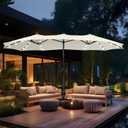 MFSTUDIO 15ft Double Sided Patio Umbrella with Solar Lights, Outdoor Large Umbrellas with Crank Handle and 36 LED Lights, Rectangular Market Umbrella with Base Included for Deck Pool Shade (Ivory)