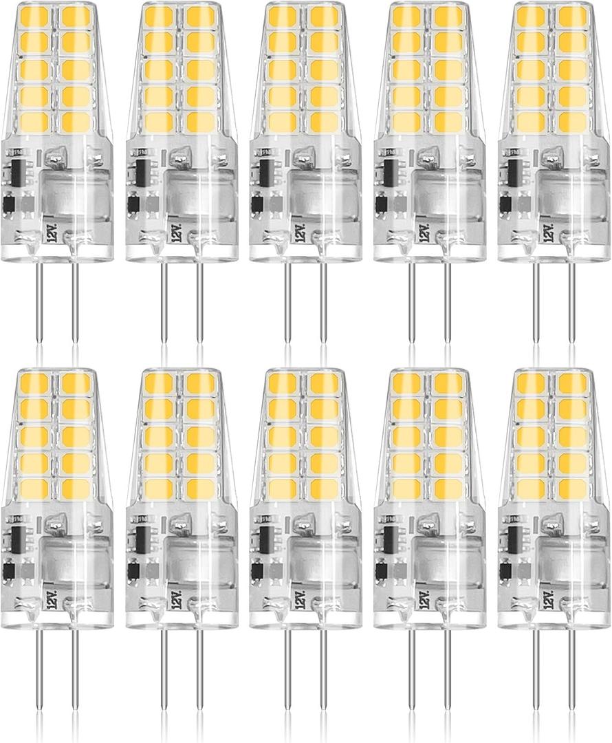 BUBO 10 Pack G4 LED Bulb 2W Equivalent 30W 3000K Warm White 250 Lumens 360Beam Angle, T3 Halogen Bulb Replacement Landscape Bulbs, AC/DC 12V Led Lights G4 Bi-Pin Base for Outdoor Landscape Lighting