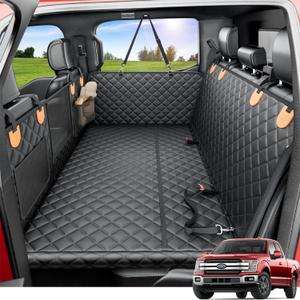 REEVAA Dog Truck Seat Cover for Back Seat, Hard Bottom Dog Hammock for Car, Pet Bed Extender for 2-4 Large Dogs, Waterproof Seat Protector, Universal XL Size Fits for Crew Cab Truck/SUV, Black+ Orange