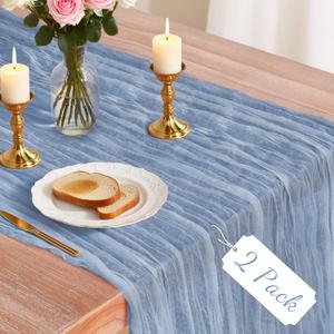 2 Pack Dusty Blue Cheesecloth Table Runner, 10Ft Boho Gauze Cheese Cloth Table Runners for Wedding, Party, Dinner, Baby Shower, 120 Inches Long Table Runner for Easter, Father's Day Decor