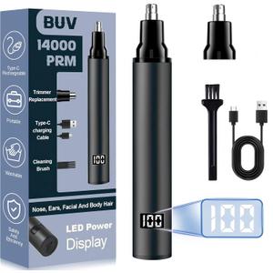 BUV Nose Hair Trimmer with LED Display- 2025 Professional Painless Ear Hair Trimmers for Men and Women, USB Rechargeable Nose Hair Trimmer Clipper, Black