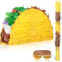 Sratte Taco Piata Set Mexican Birthday Party Decorations Cinco De Mayo Fiesta Theme Taco Pinata with Plastic Stick and Blindfold for Mexican Themed Party Supplies Favors, 15 x 8 x 3 Inches
