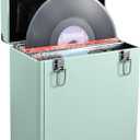 Hododou Vinyl Record Storage Box with Lock Record Organizer Storage for 30+ Single Records 12-inch Water Resistant Collapsible Storage Crate with Lid Handle Mesh Pouch for Valuable Album Collection