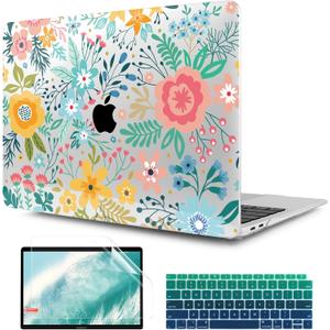 TWOLSKOO Case for MacBook Air 13.3 Inch (Old Version 20182021, Models: M1 A2337, A2179, A1932) Hard Shell Case with Screen Protector & Keyboard Cover, Abstract Flower