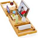 Yirilan Premium Bamboo Bathtub Tray Caddy - Expandable Bath Tray - Fits Most Bathtubs