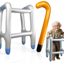 2pcs Novelty Place Inflatable Walker and Cane 2 Pcs Set for Kids and Adults - Funny Old Man Costume Accessories for Halloween, 100th Day of School, Retirement Party Decorations - Lightweight and Durable 