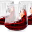 30 Pack Plastic Ribbed Wine Glasses, 14 OZ Origami Stemless Disposable Wine Champagne Whiskey Glasses Unbreakable Clear Plastic Cocktail Glasses, Reusable Wine Cups for Home Party Wedding Bar