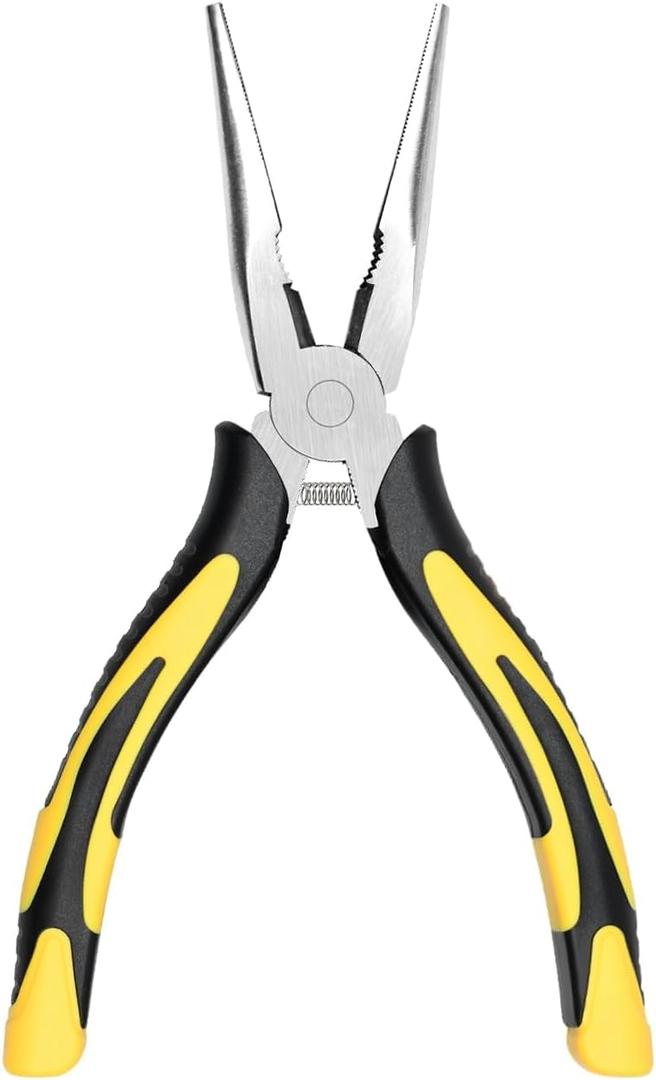 Premium Long Needle Nose Pliers-6, Paper Clamp Precision, High Carbon Steel, Soft Grip with Wire Cutter, Long Nose Cutting Pliers for Home, Fishing, Jewelry, Crafts,1pcs