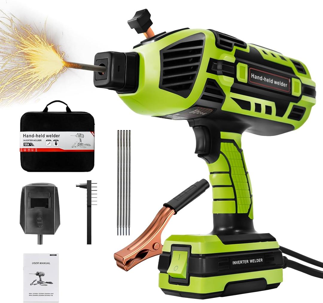 Portable Welding Machine 110V ARC Handheld Welder IGBT Inverter Welding Gun Stick Welder 5 Variable Current Adjustment Hand Held Welder Machine, Fit for 1/16"-1/8" Welding Rods (Green)