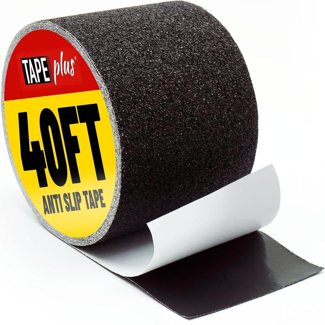 Tape Plus Anti Slip Tape for Stairs (Black 4" x 40 Feet Wide Tread) Waterproof Grip Tape for Outdoor/Indoor with 80 Grit Traction