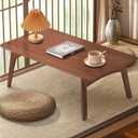 Wooden Folding Coffee Table No Assembly Low Collapsible Japanese Floor Table Small Spaces Tatami FoldableTable for Living Room Home Office (Walnut, Large)