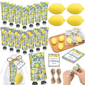 50 Pcs / 25 Sets Capri Lemon Baby Shower Party Favors for Guests Sweet One Italian Lemon Shaped Soaps Bridal Shower Return Gifts Amalfi Themed Hand Cream for Bridal Wedding Gender Reveal