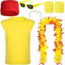 Cotwinter 6 Pcs Halloween Wrestler Costume Set Include Yellow Sleeveless T-shirt 6ft Feather Boa Mustache, Size L