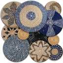 Tatuo 11 Pcs Boho Wall Basket Decor Decorative Bulrush Woven Basket Wall Decor Art Round Farmhouse Hanging Baskets for Kitchen Rustic Home Summer Decorations, Multi Sizes (Blue)