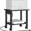 TUTOTAK 2 Tier Printer Stand, Rolling Printer Cart with Power Outlets and USB Ports, Mobile Printer Table with Wheels, for Under Desk, Office, Home, Black PS01BK001 (2 tier(15.7 x 11.8 x 15.4inchs))