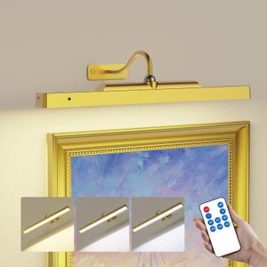 Lights for Pictures on Wall, 16in Battery Operated Picture Lights for Paintings, 5000mAh Wall Lights with Remote and 3 Light Modes,Art Light for Wall Painting,Frame, Portrait, Dartboard - Gold, Pack Of 4