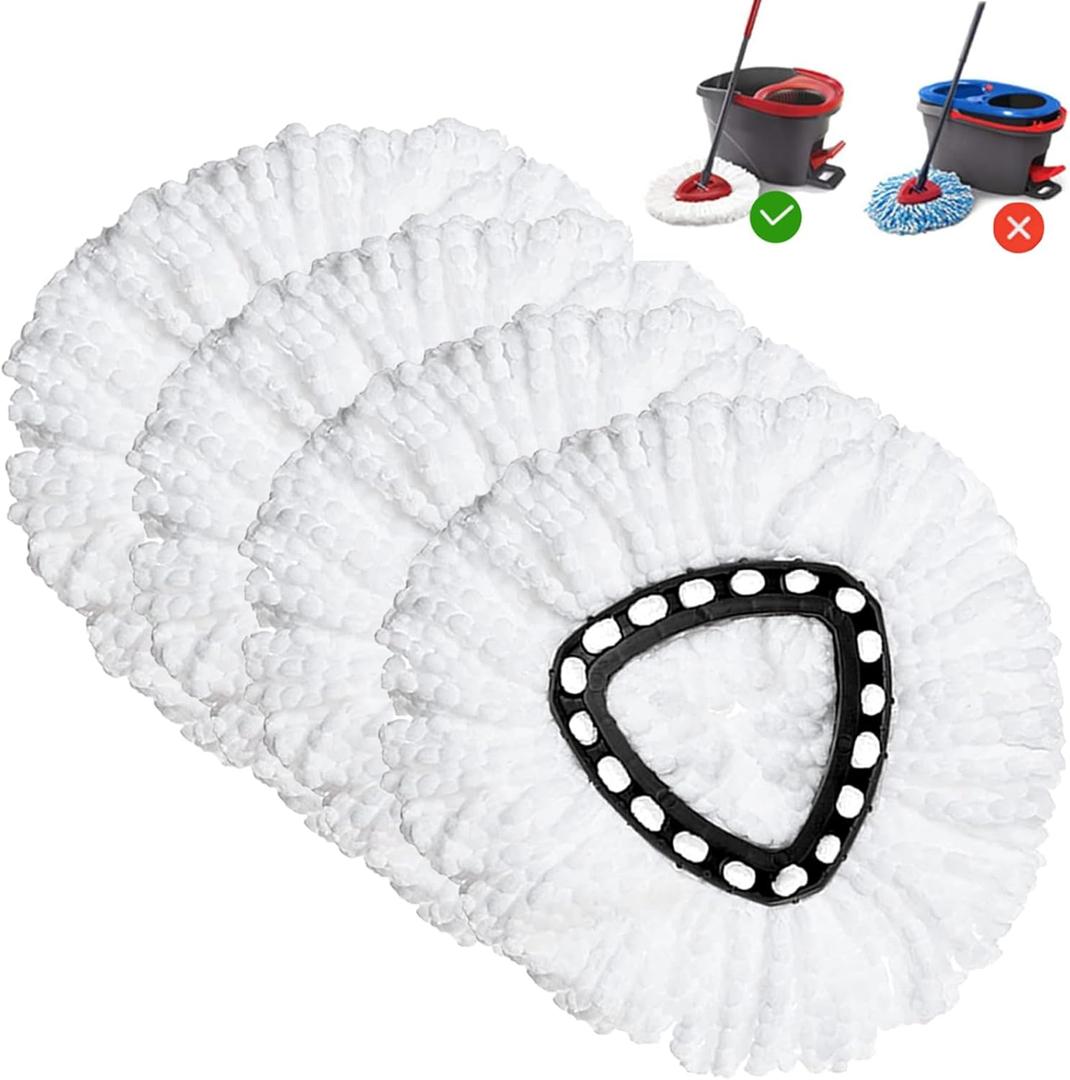 Spin Mop Replacement Head 4 Pack Mop Refill Compatible with Ocedar Triangle Swivel Mops Microfiber Swivel Mop Refill,Deep Clean,Machine Washable and Easy to Replace (White)