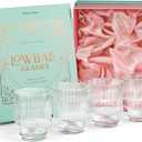 GLASSIQUE CADEAU Vintage Art Deco Ribbed Lowball Cocktail Glasses | Set of 4 | 12 oz Crystal Double Old Fashioned Tumblers for Drinking Classic Whiskey, Gin, Vodka Bar Drinks | Round Glassware