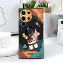 for Samsung Galaxy S24 Ultra Case, Astronaut Pattern Slim Liquid Silicone Anti Slip for Galaxy S24 Ultra Phone Case 6.8 inch, Astronauts Black