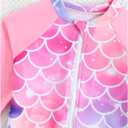 GORGLITTER Girl's Swimsuit One Piece Long Sleeve Rash Guard Scale Ruffle Bathing Suit Bikini Cute Swimwear