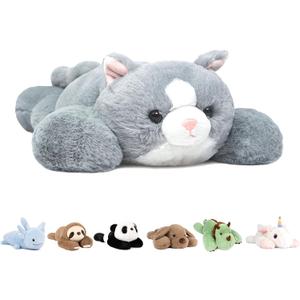 Niuniu Daddy 20" | 3.3 Pound Weighted Cat Stuffed Animals for Kids, Weighted Cat Plush Toy for Toddler Teens Adults, Large Grey Kitty Plushies Pillow with Soft Fur for Present Christmas Birthday (Medium)