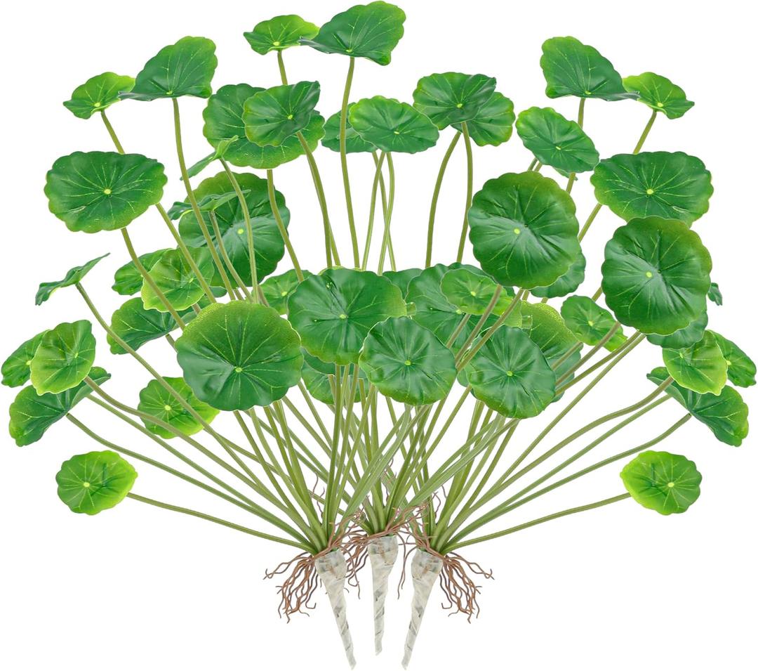3Pcs Chinese Money Plant 14.5 in Artificial Lotus Leaf Fake Marsh Pennywort Plant Greenery Aesthetic House Plants for Home Decor Indoor Bathroom Table Shelf Desk Office Decor