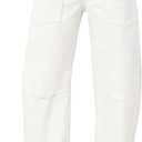 EVALESS Womens Baggy Barrel White Jeans High Waisted Wide Leg Boyfriend Denim Ankle Pants, Size 12