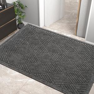 Sturdy Front Door Mat, Absorbent Muddy Dirt Resist Welcome Door Mats Outdoor Indoor, Stain and Fade Resistant, Non-Slip Rubber Backing Low Profile Doormat for Entryway, 6036, Grey (3' x 5' (Rectangular)