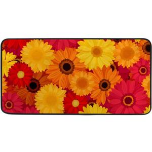 Long Kitchen Rugs Non Slip Washable Bath Mat Kitchen Runner Rug Red Orange Yellow Gerbera Flowers Water Absorption and Quick Drying Anti Fatigue Comfort Flooring Carpet 39 x 20 inch