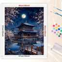 Moonlit Temple Paint by Numbers Kit for Adults - DIY Traditional Japanese Architecture Painting on Rolled Canvas 16x20 Inches, Acrylic Paint Set, Suitable for Beginners, for Home Decoration or Gifts