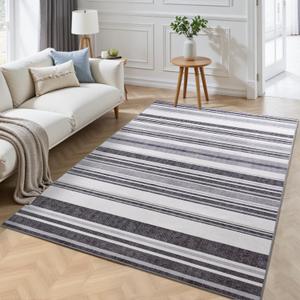 Modern 3x5 Washable Rugs, Ultra Soft Non Slip Abstract Striped Entryway Rug, Low Pile High Traffic Stain Resistant Contemporary Office Farmhouse Bedroom Dining Living Room Carpet(Gray, 3'x5') (Grey)