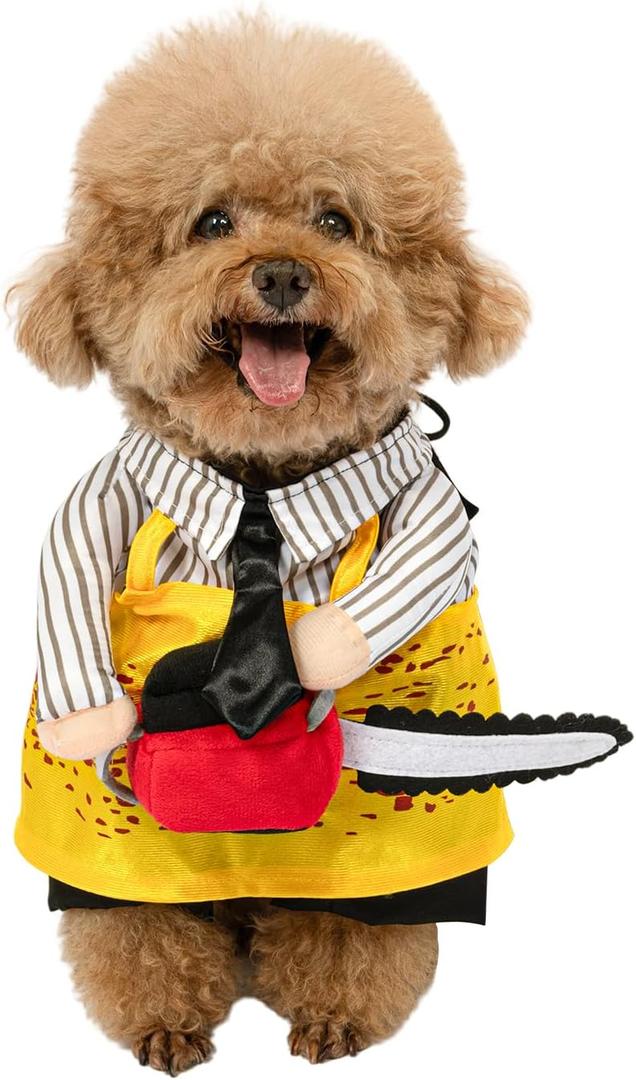NACOCO Halloween Dog Chainsaw Costume - Pet Cosplay Clothes Cat Special Outfit Apparel Adjustable Puppy Party for Small Medium and Large Dogs(Yellow Chainsaw, XS)