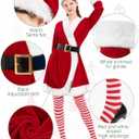 5 Pcs Mrs Claus Costume Adult Women, Santa Christmas Outfits for Women Velvet Dress with Belt High Socks Hat Gloves (Medium)