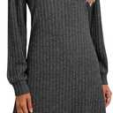 Ficerd Women's Knit Long Sleeve Sweater Dress Casual V Neck Tunic Dresses Fall Trendy Outfits Size M
