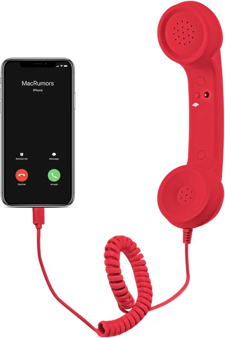 Retro Phone Handset, Cell Phone Receiver with Microphone & Speaker, Type-C Retro Telephone Wired Handsets Style Landline Handle Receiver for Cell Mobile Video Conferences, Calls, Meetings (red)