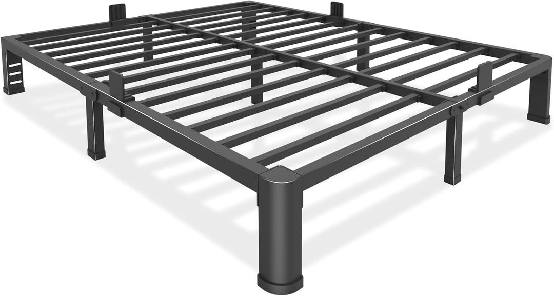 Bilily 10 Inch Low Bed Frame Queen with Round Corner Legs,3500 LBS Heavy Duty Low Profile Queen Bed Frame Metal Platform, No Box Spring Needed, Easy Assembly, Noise-Free, Headboard Compatible,Black