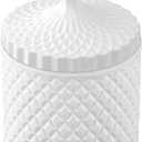Qtip Holder Dispenser Apothecary Glass Jar - Bathroom Storage Canister for Cotton Ball, Pad, Hair Tie, Bath Salts, Floss - Vanity Organizer (White, Large)