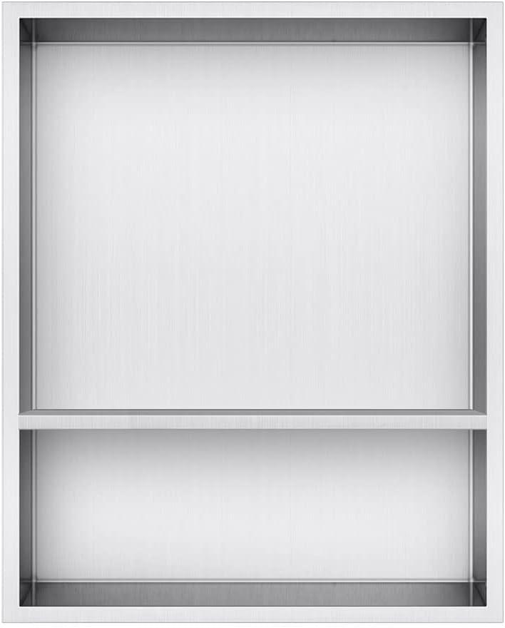 Shower Niche, 16"x20" No Tile Needed, The Insert Storage Rectangle Double Shower Shelf is Easy to Install, Stainless Steel, Brushed Nickel