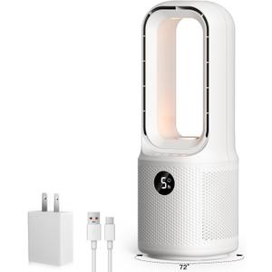 Let'me Bladeless Desk Fan Small Quiet,5-Speed Bedside Table Fan with 3-Level Brightness Night Light, 72 Oscillation, 9-Hour Timer, Wired Power with Adapter,Fan for Bedroom Office Home,13x5 Incn