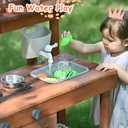Mud Kitchen for Kids Outdoor 31.5in, Wooden Play Kitchen with Accessories for Kids Play Kitchen Set with Sink, Faucet, Plants Observation Room for Backyard Garden