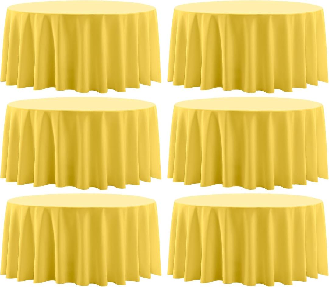 Round Tablecloth 132 Inch 6 Pack Yellow Tablecloths Washable Decorative Linen Polyester Table Clothes Cover for Dining Table Banquets Buffet Parties and Wedding