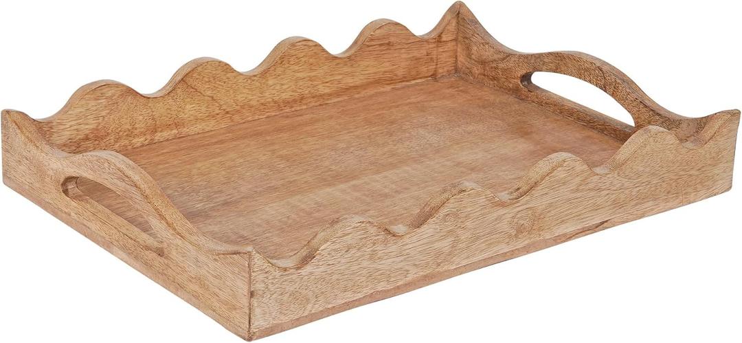 Mela Artisans Ottoman Wooden Serving Tray | Medium, Scallop White Burnt | Decorative Mango Wood | Serve Breakfast, Other Foods, Coffee and Tea | Rustic Home Decor | 14" x 10 x 2.5