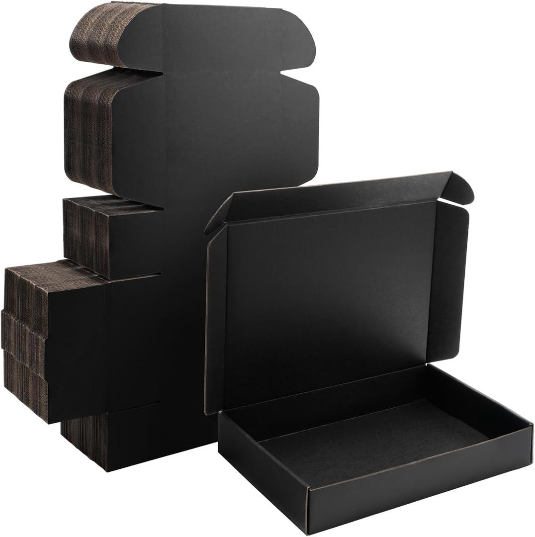 12x9x2 Black Shipping Boxes Small - 25 Pack Corrugated Cardboard Mailer Boxes for Packaging, Mailing, Gift Giving | Sturdy, Recyclable, Perfect for Small Business Supplies, Ecommerce